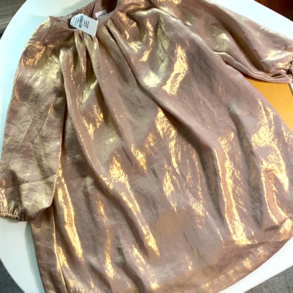 Baby gap antique gold shimmer lined bottom back long sleeved breezy dress